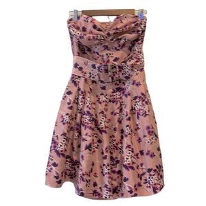 Express Womens Silk Pink Cocktail Summer Wedding Floral Strapless Dress Size 4  